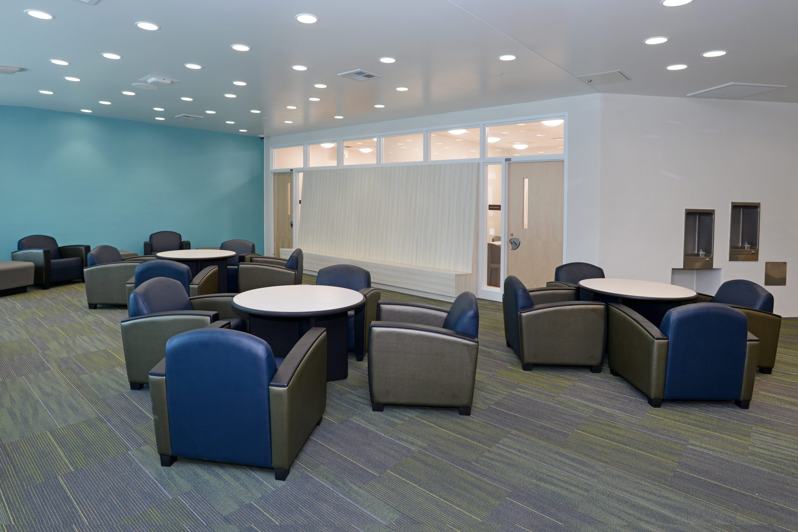 Modern visitation area furniture in a behavioral healthcare facility