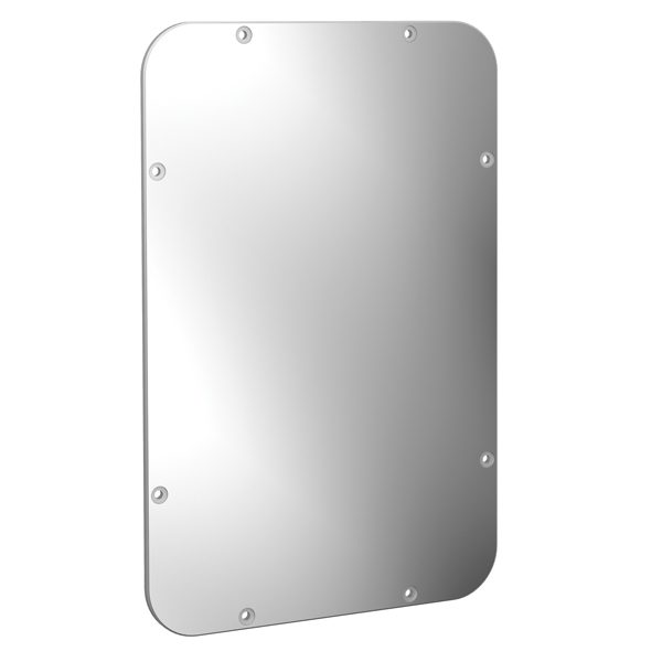 Polycarbonate tamper-resistant mirror in rectangular shape